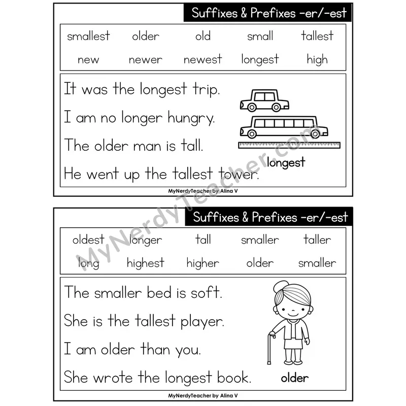 Suffix -er / -est (Comparative) Phonics Flash Cards — Editable PowerPoint