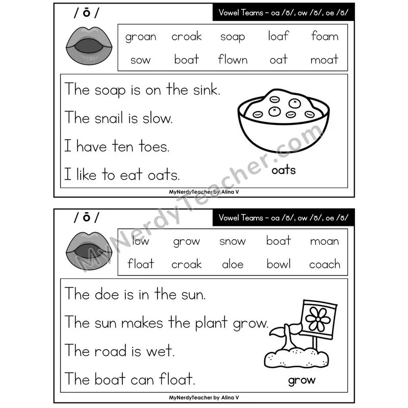 Vowel Teams oa, ow, oe Phonics Flash Cards — Editable PowerPoint