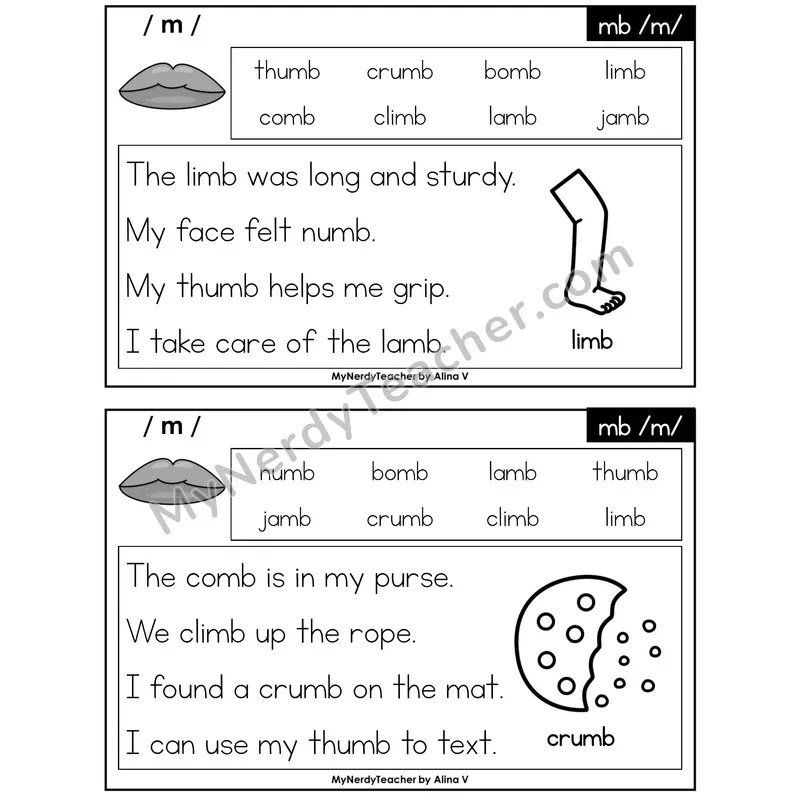 Silent mb Phonics Flash Cards — Editable PowerPoint