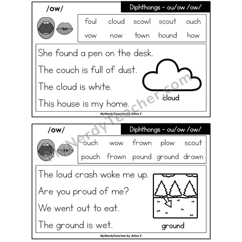 Diphthongs ou, ow Phonics Flash Cards — Editable PowerPoint