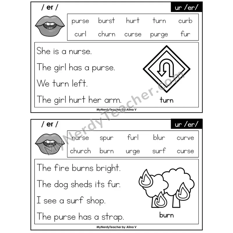 ur (R-Controlled) Phonics Flash Cards — Editable PowerPoint