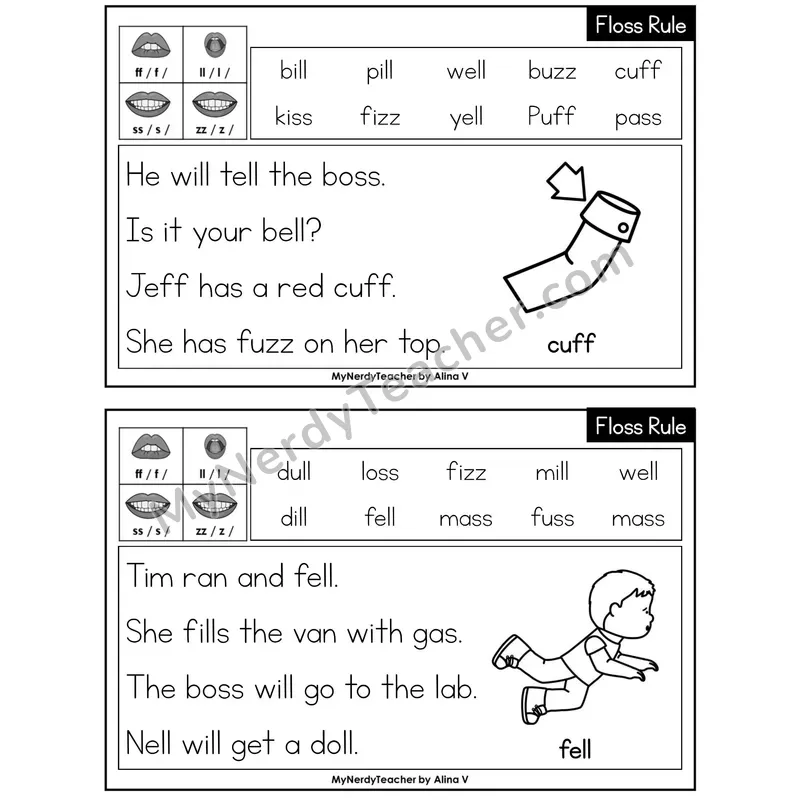Floss Rule (ff, ll, ss, zz) Phonics Flash Cards — Editable PowerPoint
