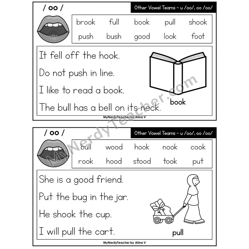 Other Vowel Teams u, oo (short /oo/) Phonics Flash Cards — Editable PowerPoint
