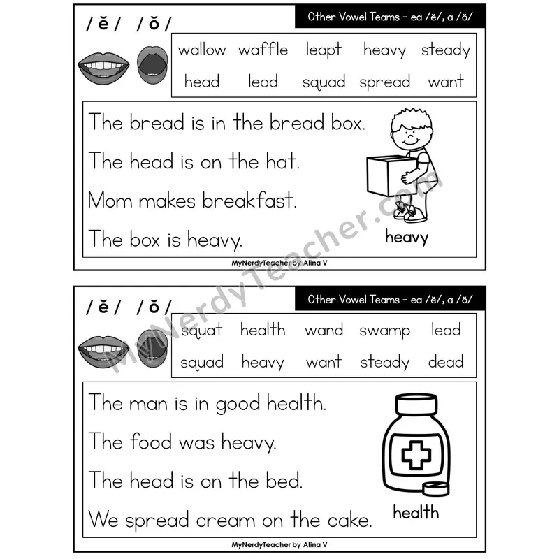 Other Vowel Teams ea, a (short /ĕ/, short /ŏ/) Phonics Flash Cards — Editable PowerPoint