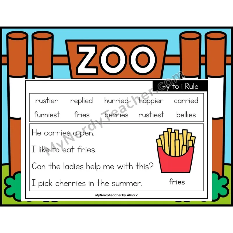 y to i Rule Phonics Flash Cards — Digital PowerPoint