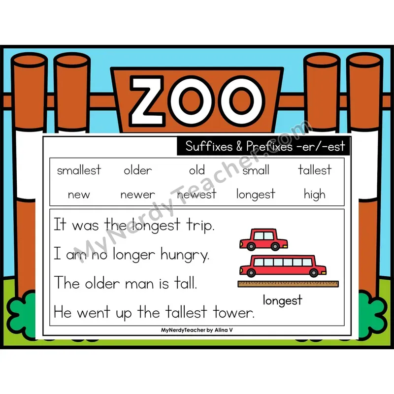 Suffix -er / -est (Comparative) Phonics Flash Cards — Digital PowerPoint