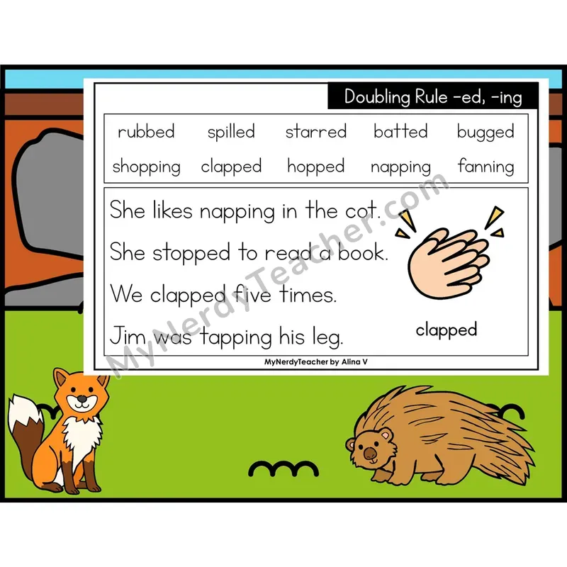 Doubling Rule (-ed, -ing) Phonics Flash Cards — Digital PowerPoint
