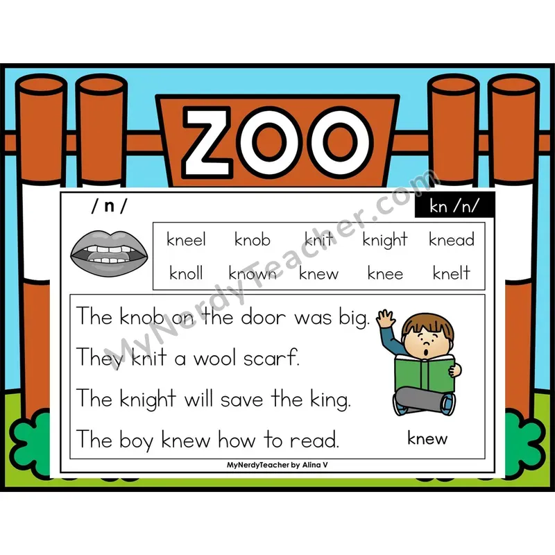 Silent kn Phonics Flash Cards — Digital PowerPoint