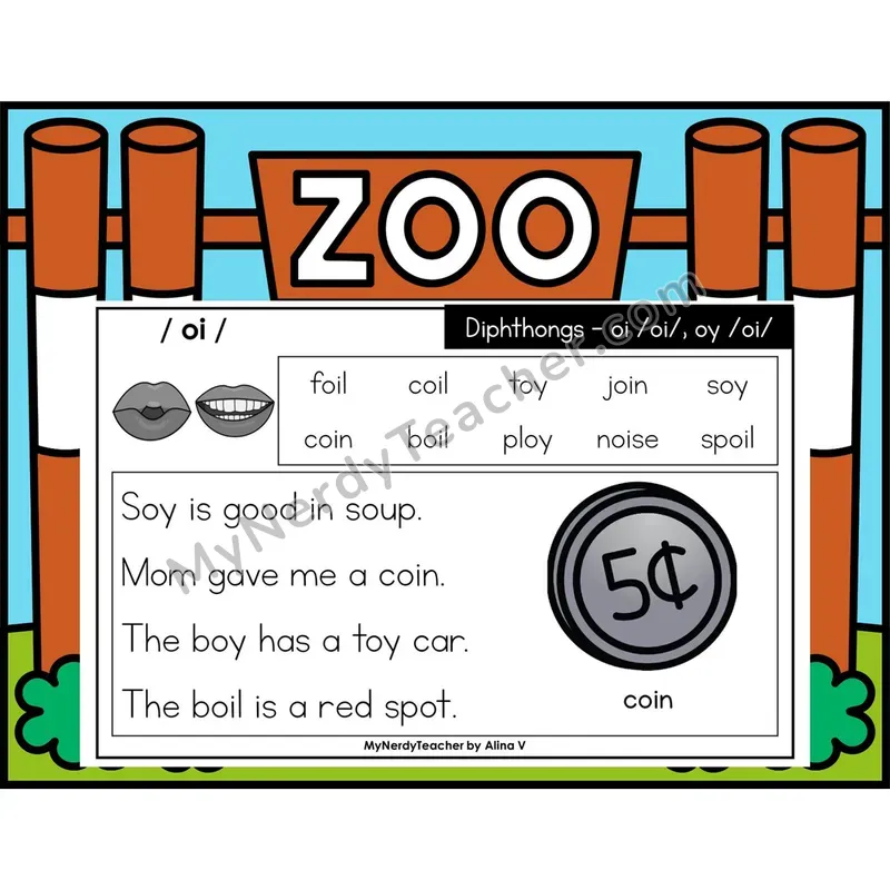 Diphthongs oi, oy Phonics Flash Cards — Digital PowerPoint