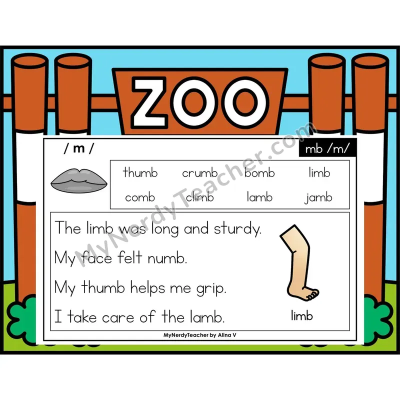 Silent mb Phonics Flash Cards — Digital PowerPoint