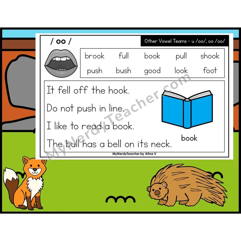 Other Vowel Teams u, oo (short /oo/) Phonics Flash Cards — Digital PowerPoint