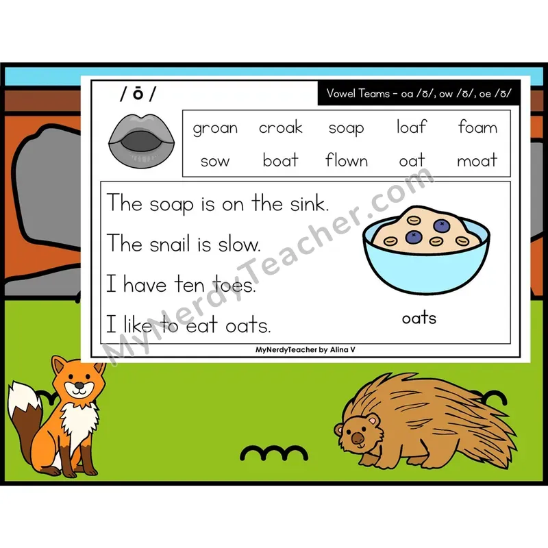 Vowel Teams oa, ow, oe Phonics Flash Cards — Digital PowerPoint