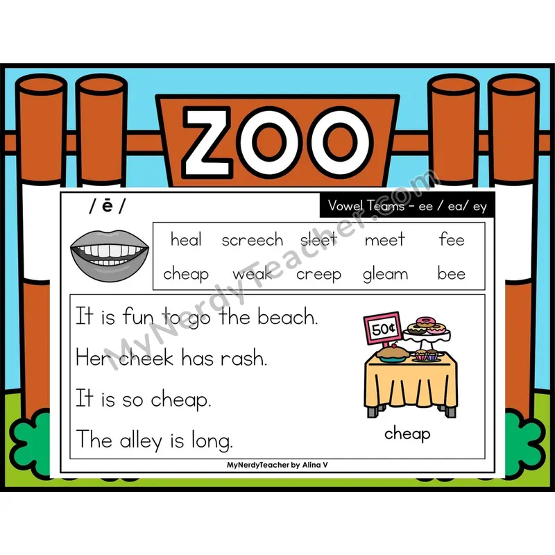 Vowel Teams ee, ea, ey Phonics Flash Cards — Digital PowerPoint