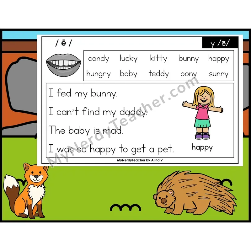 y as Long E Phonics Flash Cards — Digital PowerPoint