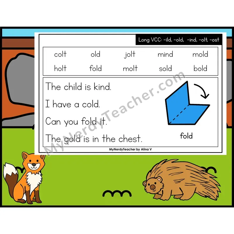 Long VCC (-ild, -old, -ind, -olt, -ost) Phonics Flash Cards — Digital PowerPoint