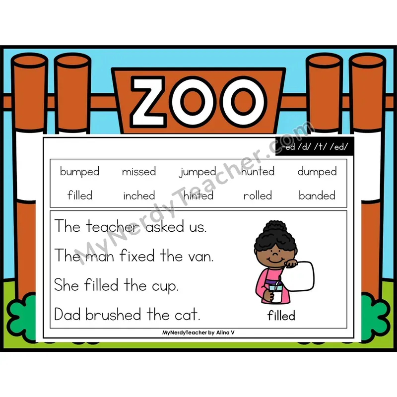 -ed Ending (/d/, /t/, /ed/) Phonics Flash Cards — Digital PowerPoint