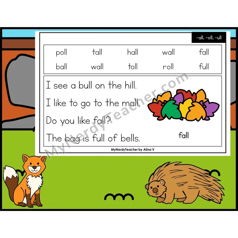-all, -oll, -ull Glued Sounds Phonics Flash Cards — Digital PowerPoint