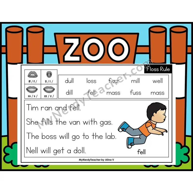 Floss Rule (ff, ll, ss, zz) Phonics Flash Cards — Digital PowerPoint