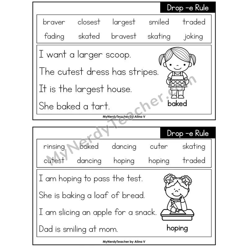 Drop e Rule Phonics Flash Cards — Printable Practice