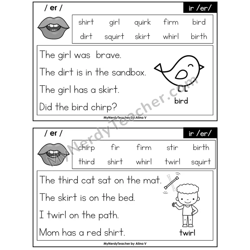 ir (R-Controlled) Phonics Flash Cards — Printable Practice