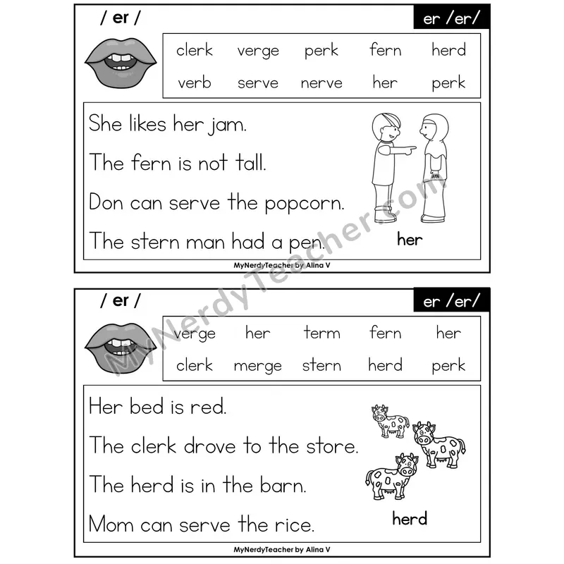 er (R-Controlled) Phonics Flash Cards — Printable Practice