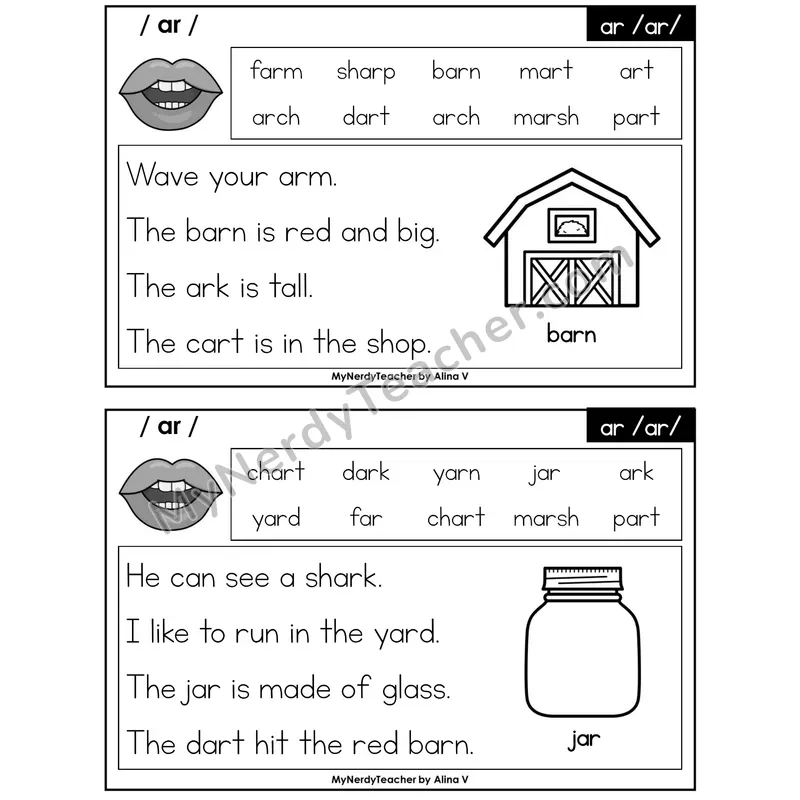 ar (R-Controlled) Phonics Flash Cards — Printable Practice