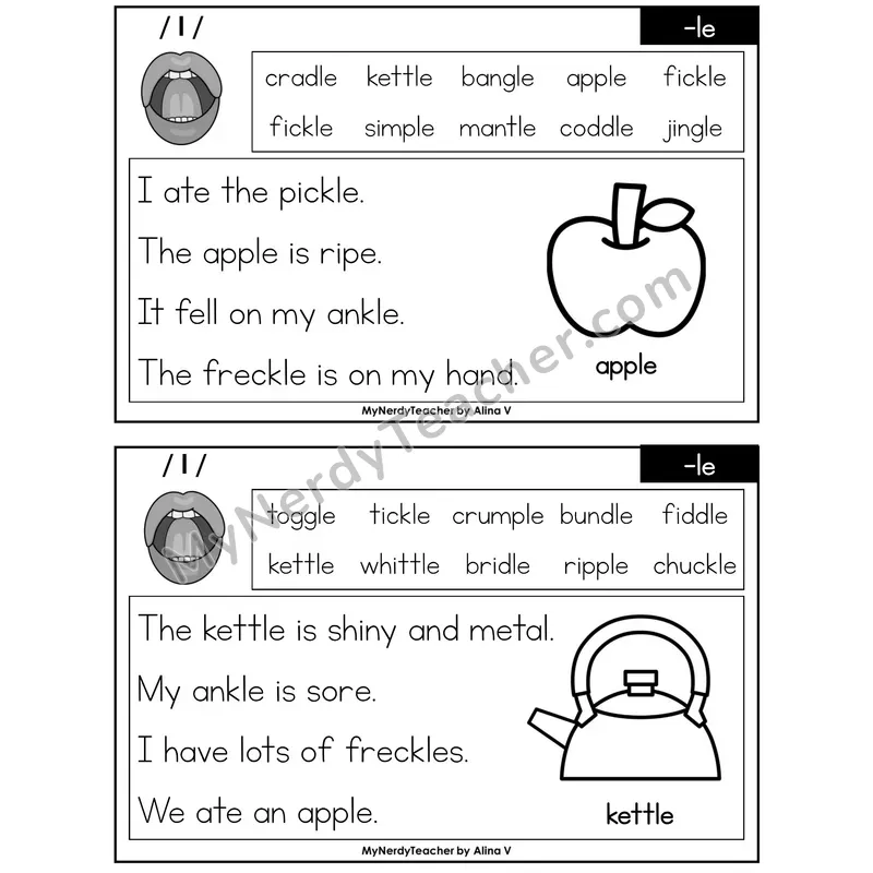Consonant -le Phonics Flash Cards — Printable Practice