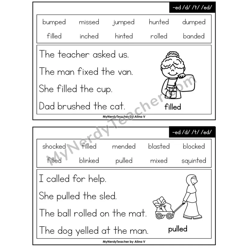 -ed Ending (/d/, /t/, /ed/) Phonics Flash Cards — Printable Practice