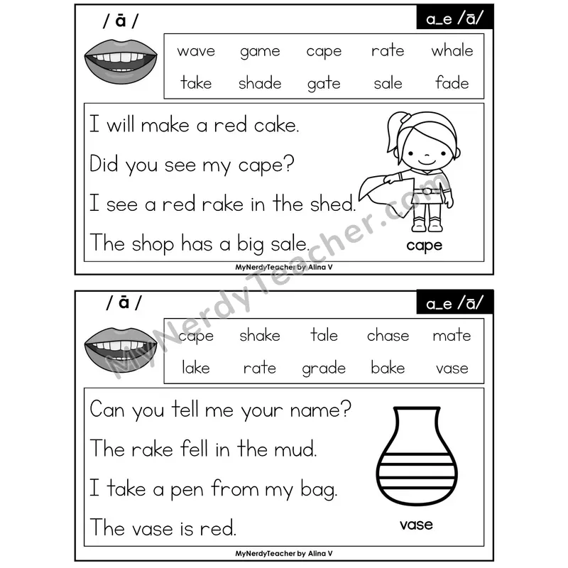 a_e (Long A Silent E) Phonics Flash Cards — Printable Practice