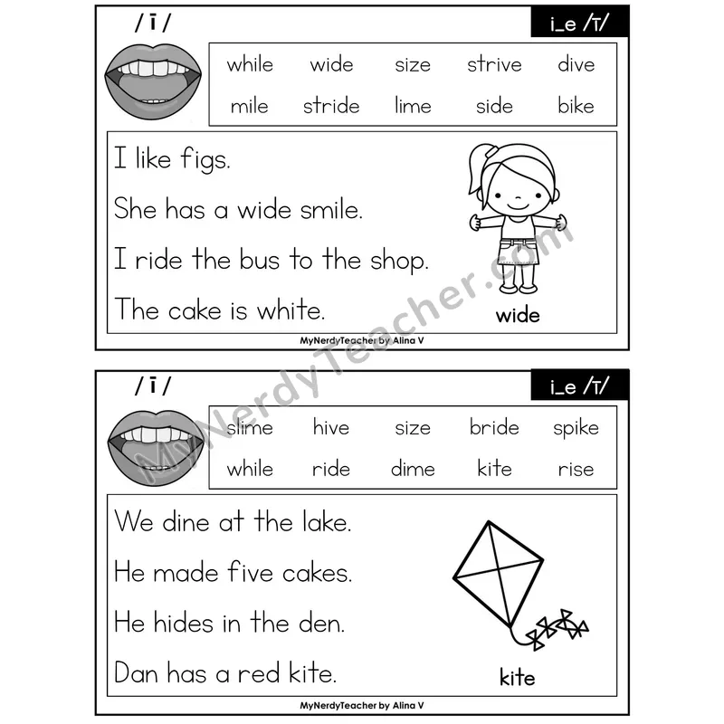 i_e (Long I Silent E) Phonics Flash Cards — Printable Practice