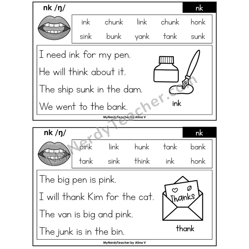 nk Digraph Phonics Flash Cards — Printable Practice