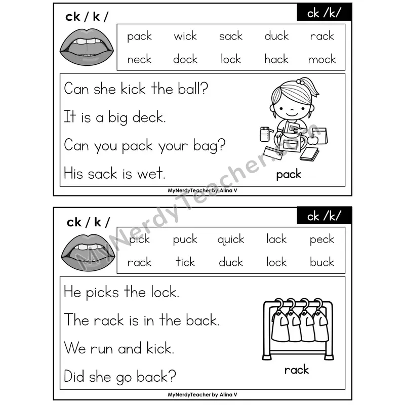 ck Digraph Phonics Flash Cards — Printable Practice