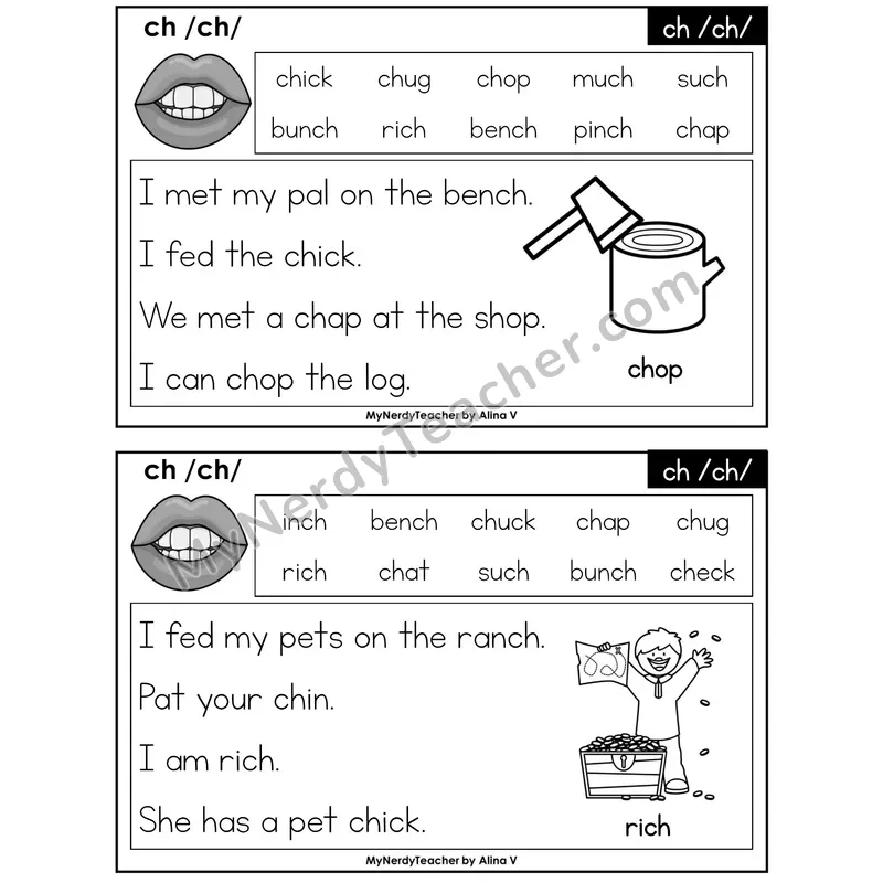 ch Digraph Phonics Flash Cards — Printable Practice