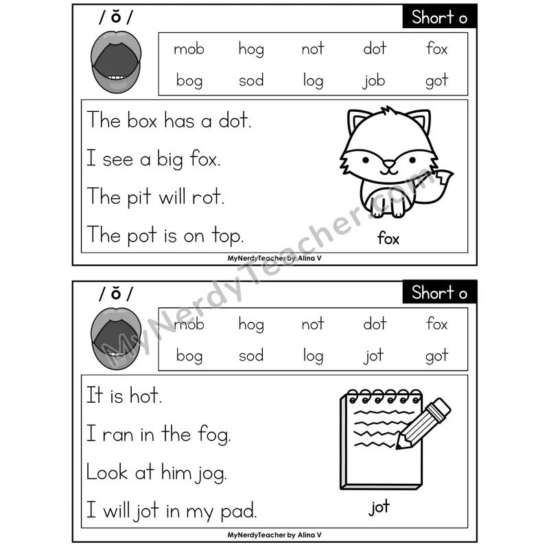 Short O Phonics Flash Cards — Printable Practice