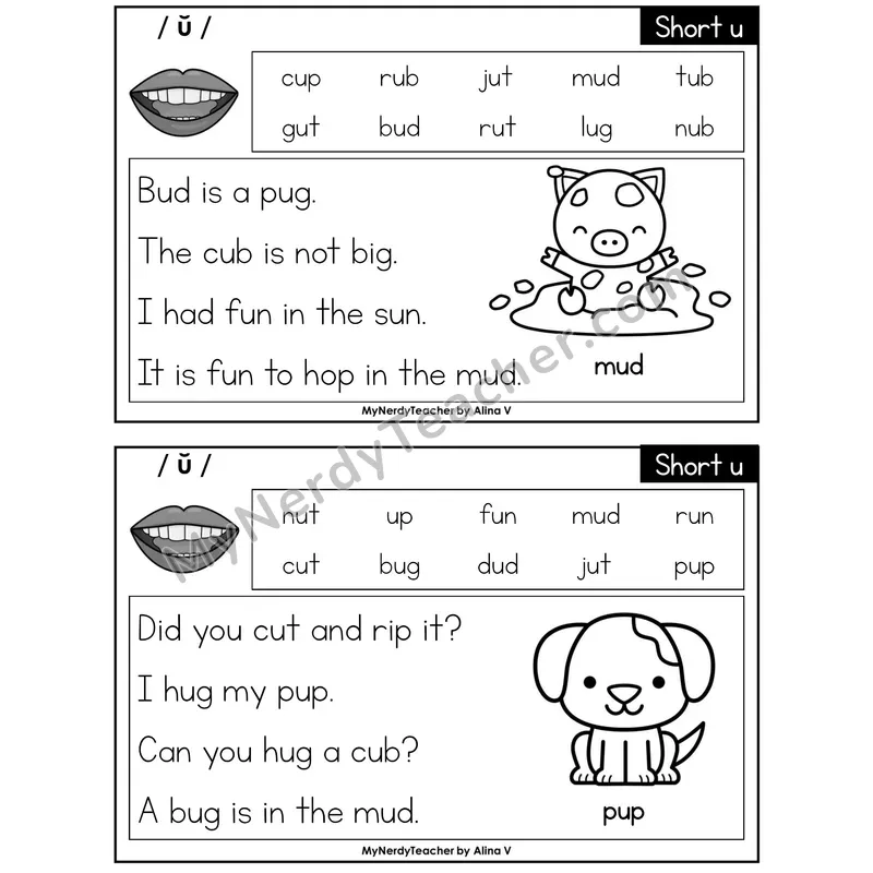 Short U Phonics Flash Cards — Printable Practice