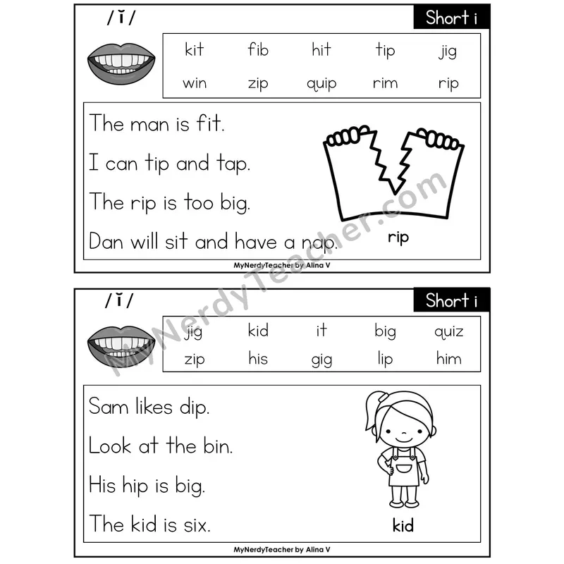 Short I Phonics Flash Cards — Printable Practice