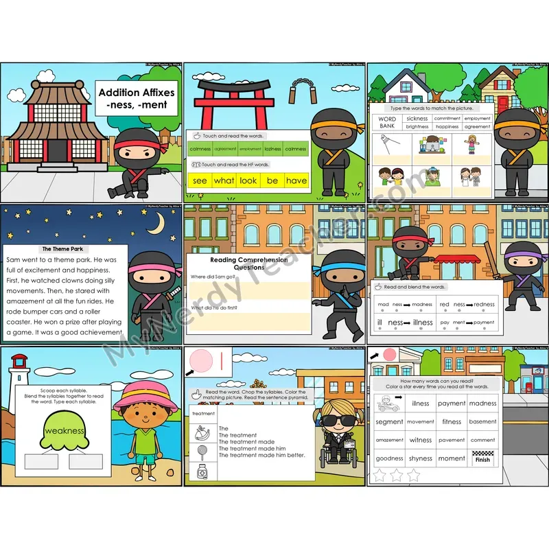 Suffixes -ness, -ment Decodable Passages — Multisyllabic Words