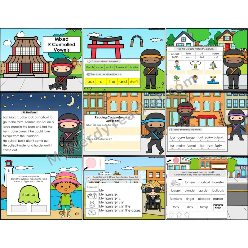 Mixed R-Controlled Vowels Decodable Passages — Multisyllabic Set 1