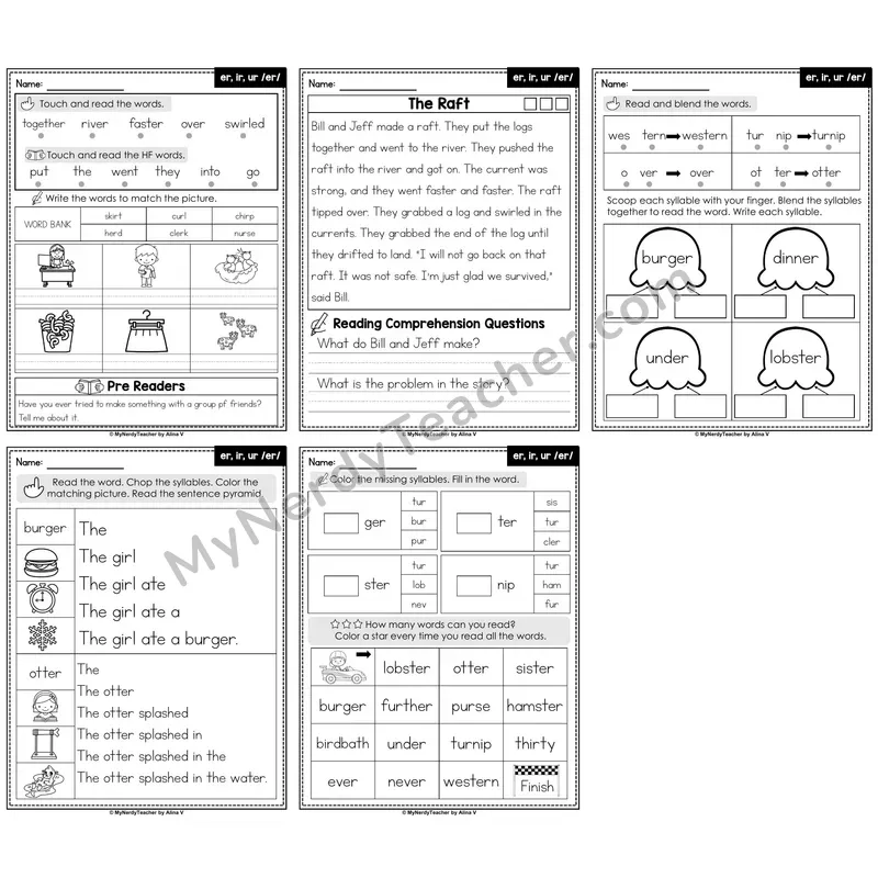 R-Controlled Vowels er, ir, ur Decodable Passages — Multisyllabic Words