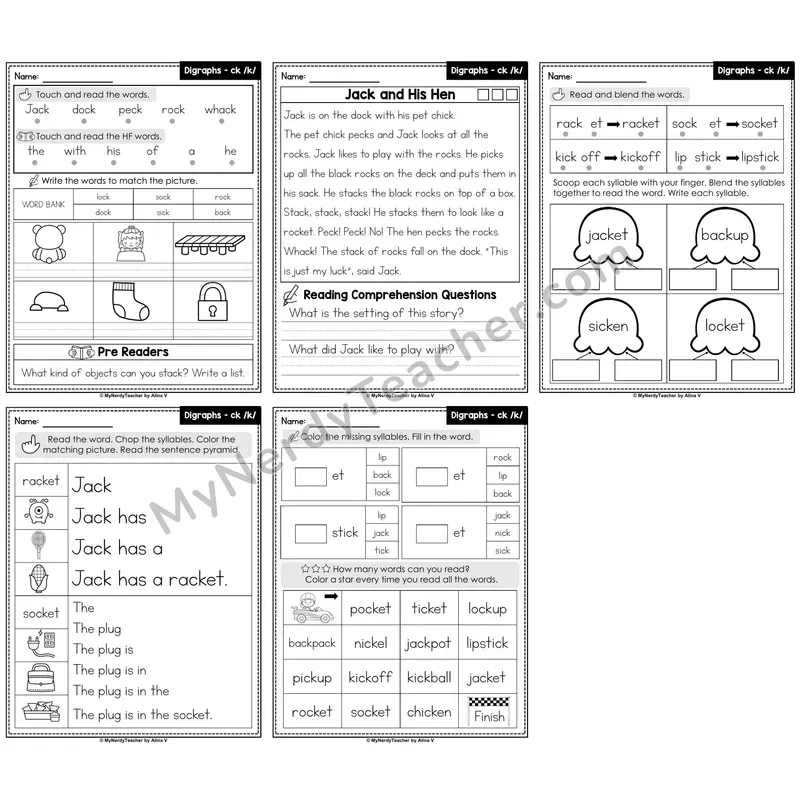 Digraph ck Decodable Passages — Multisyllabic Word Practice