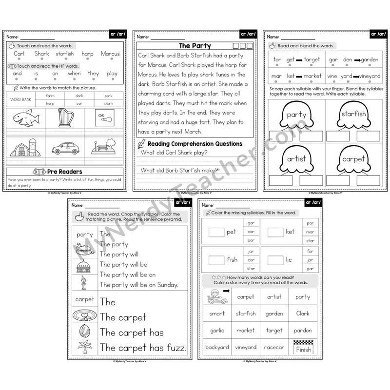 R-Controlled Vowel ar Decodable Passages — Multisyllabic Words (Editable)