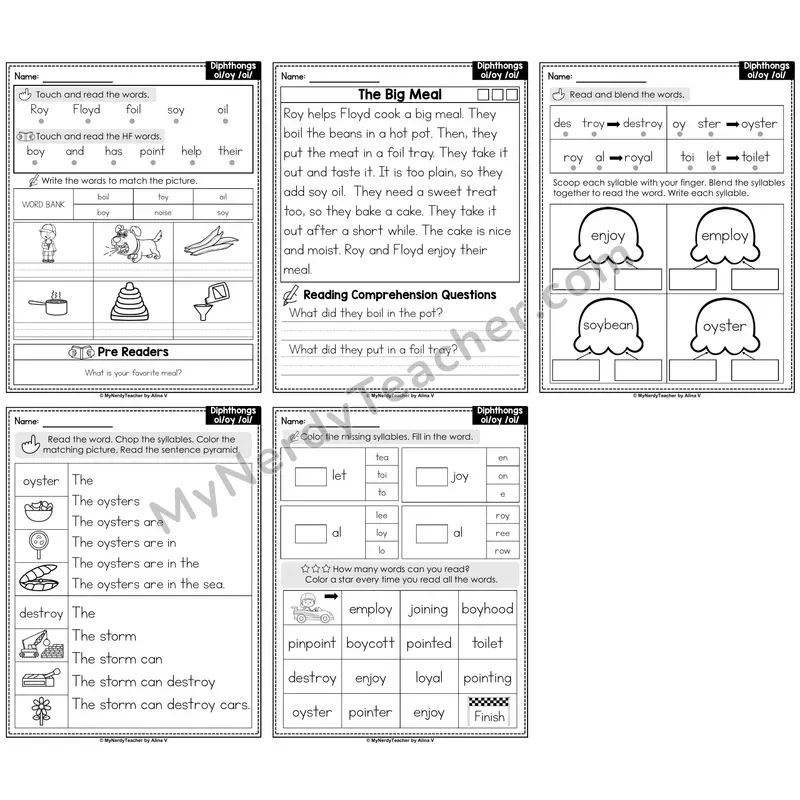 Diphthongs oi, oy Decodable Passages — Multisyllabic Word Practice