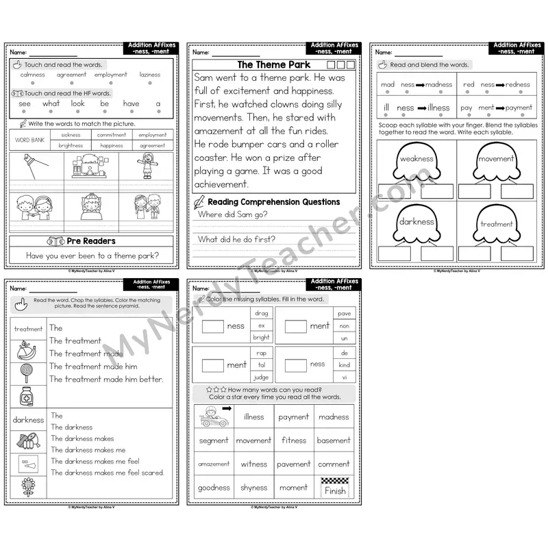 Suffixes -ness, -ment Decodable Passages — Multisyllabic Words