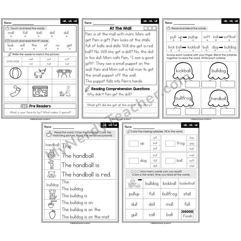-all, -oll, -ull Decodable Passages — Multisyllabic Word Practice (Editable)