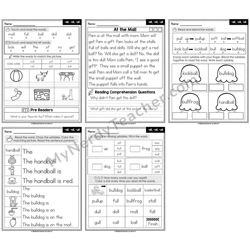 -all, -oll, -ull Decodable Passages — Multisyllabic Word Practice