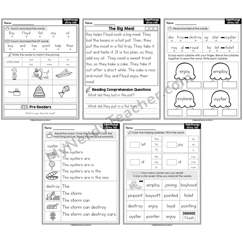 Diphthongs oi, oy Decodable Passages — Multisyllabic Word Practice (Editable)