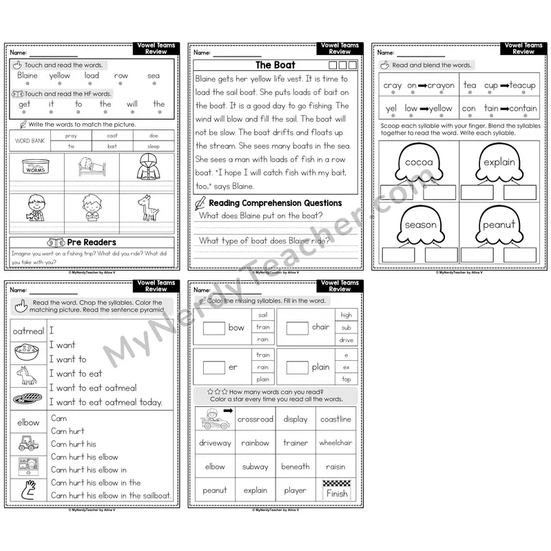 Vowel Teams Review Decodable Passages — Multisyllabic Words Set 2