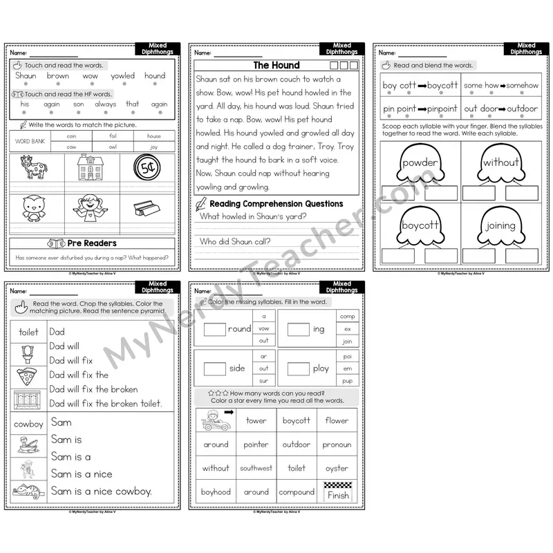 Mixed Diphthongs Decodable Passages — Multisyllabic Words Set 1