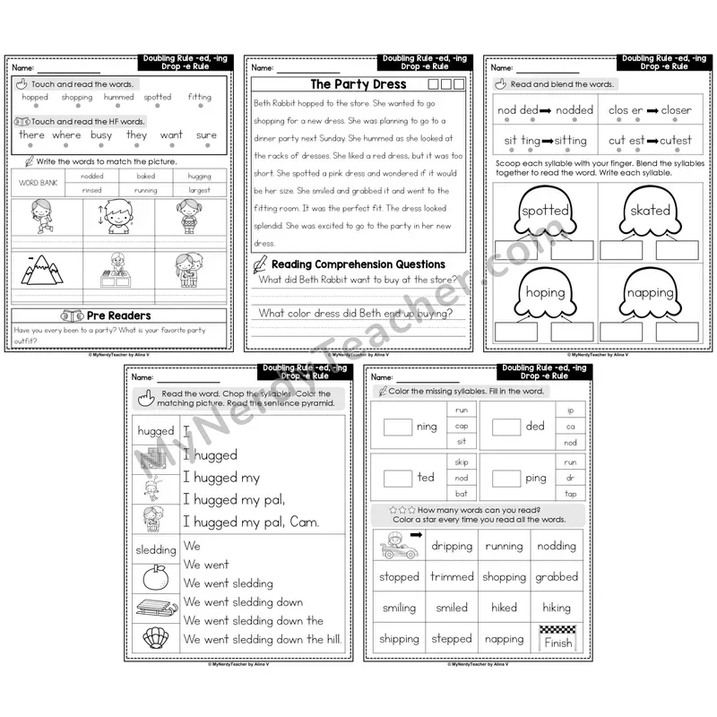 Doubling Rule & Drop-e Rule Decodable Passages — -ed, -ing (Editable)