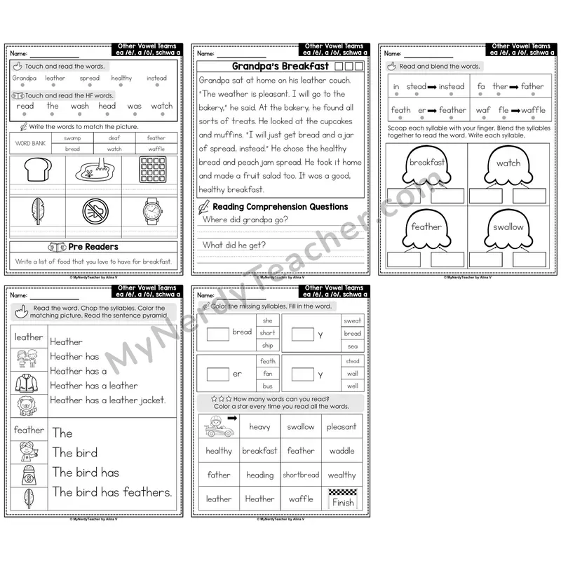 Other Vowel Teams ea, a, schwa Decodable Passages — Multisyllabic Words